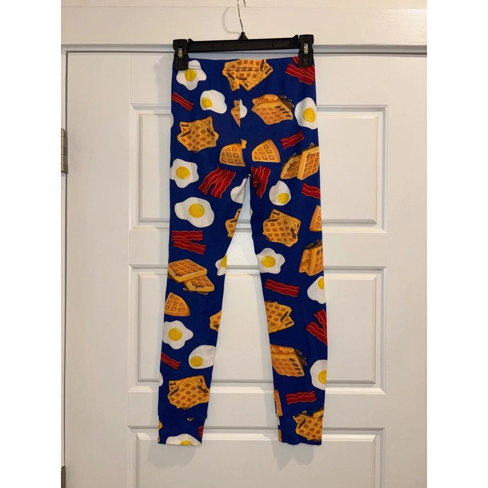 The Childrens Place Boys Pajama Pants Blue Breakfast Waffles Eggs Bacon Size 12